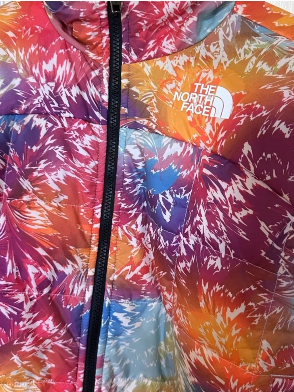 The North Face Colorburst Puff Jacket in Red, Purple and Blue